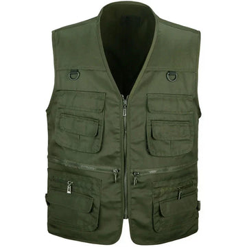 Multi-Pocket Zip Front Cotton Utility Vest