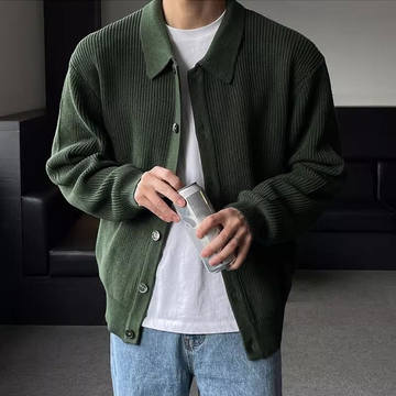 Relaxed Fit Button Front Collared Sweater