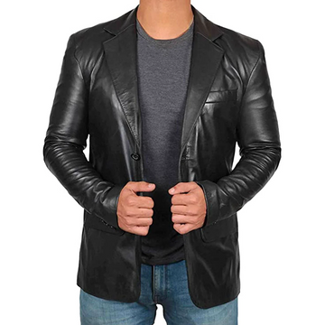 Tailored Fit Structured Leather Blazer