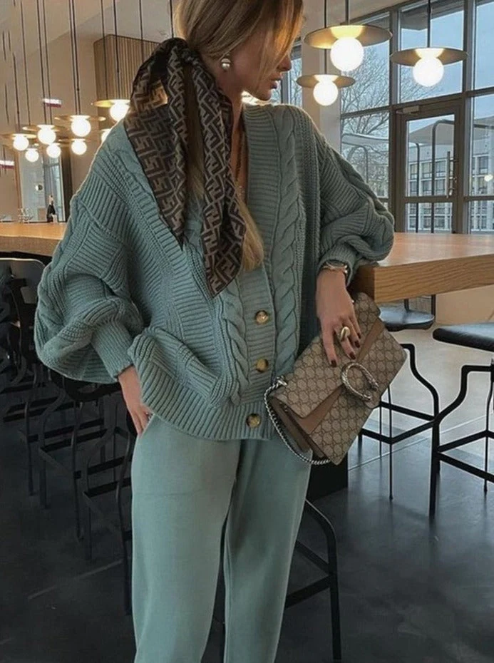 Cable Knit Wool Relaxed Fit Knitwear Set