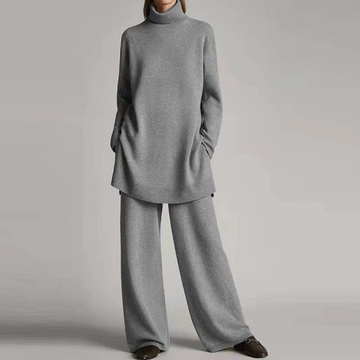 Two-Piece Knit Turtleneck Wide-Leg Loungewear Set