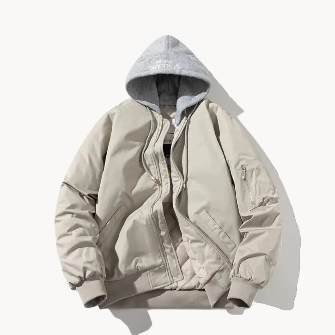 Quilted Hooded Relaxed Fit Bomber Jacket