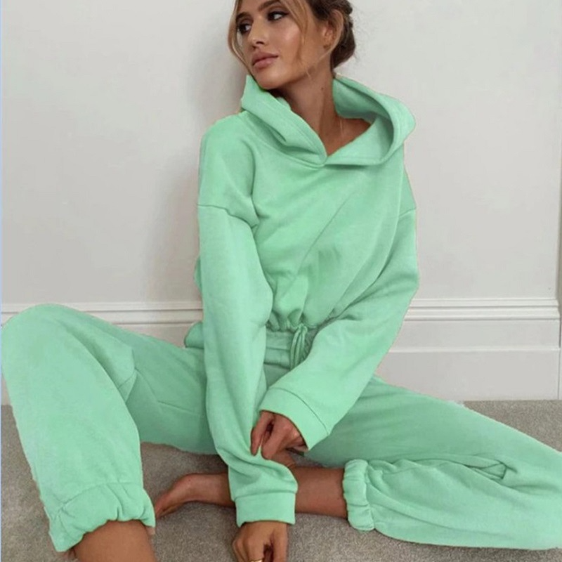 Two-Piece Soft Fleece Cropped Hoodie Tracksuit Set