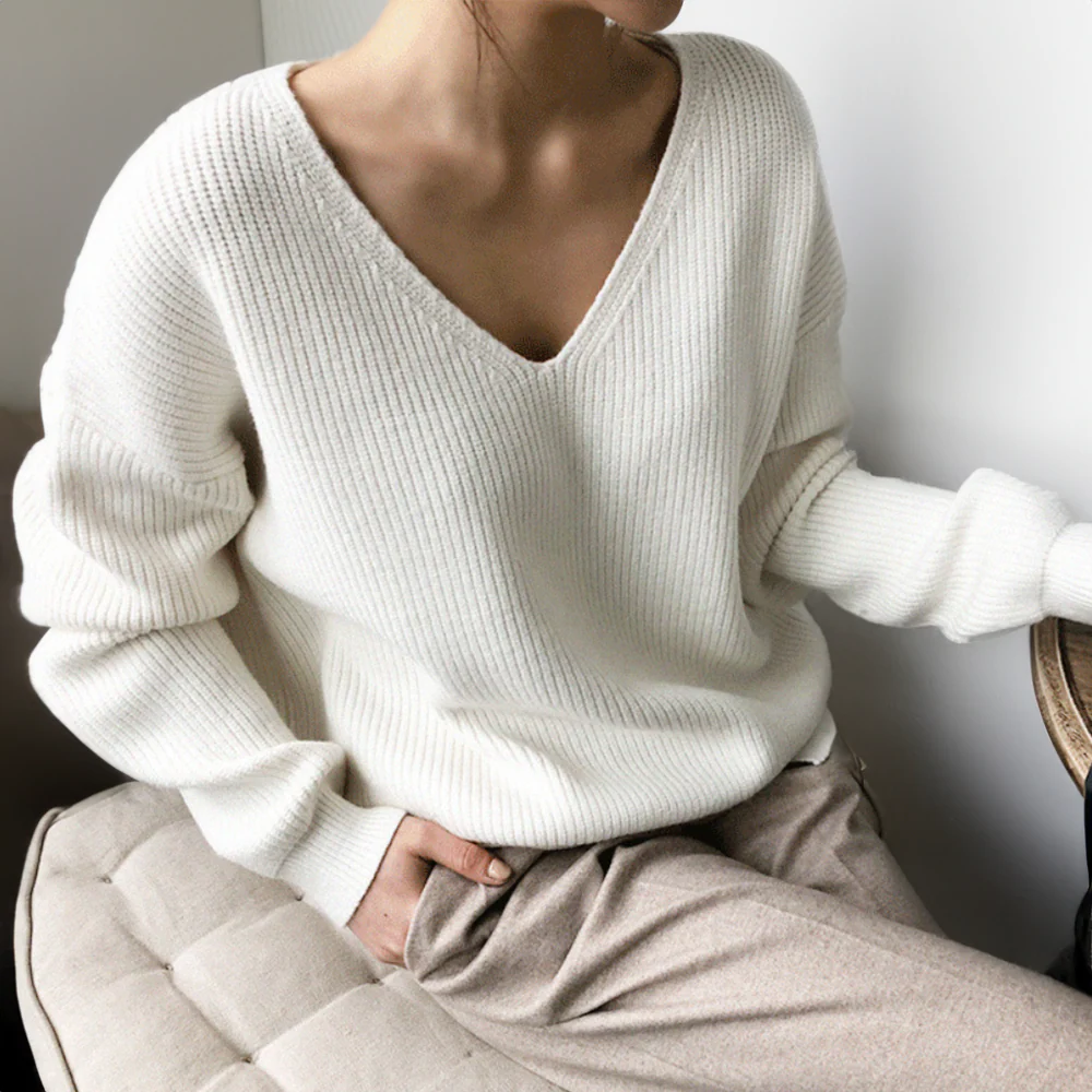 Oversized Deep V-Neck Pullover Sweatshirt