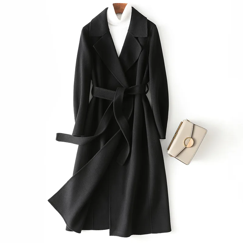 Belted Waist Longline Wool Coat