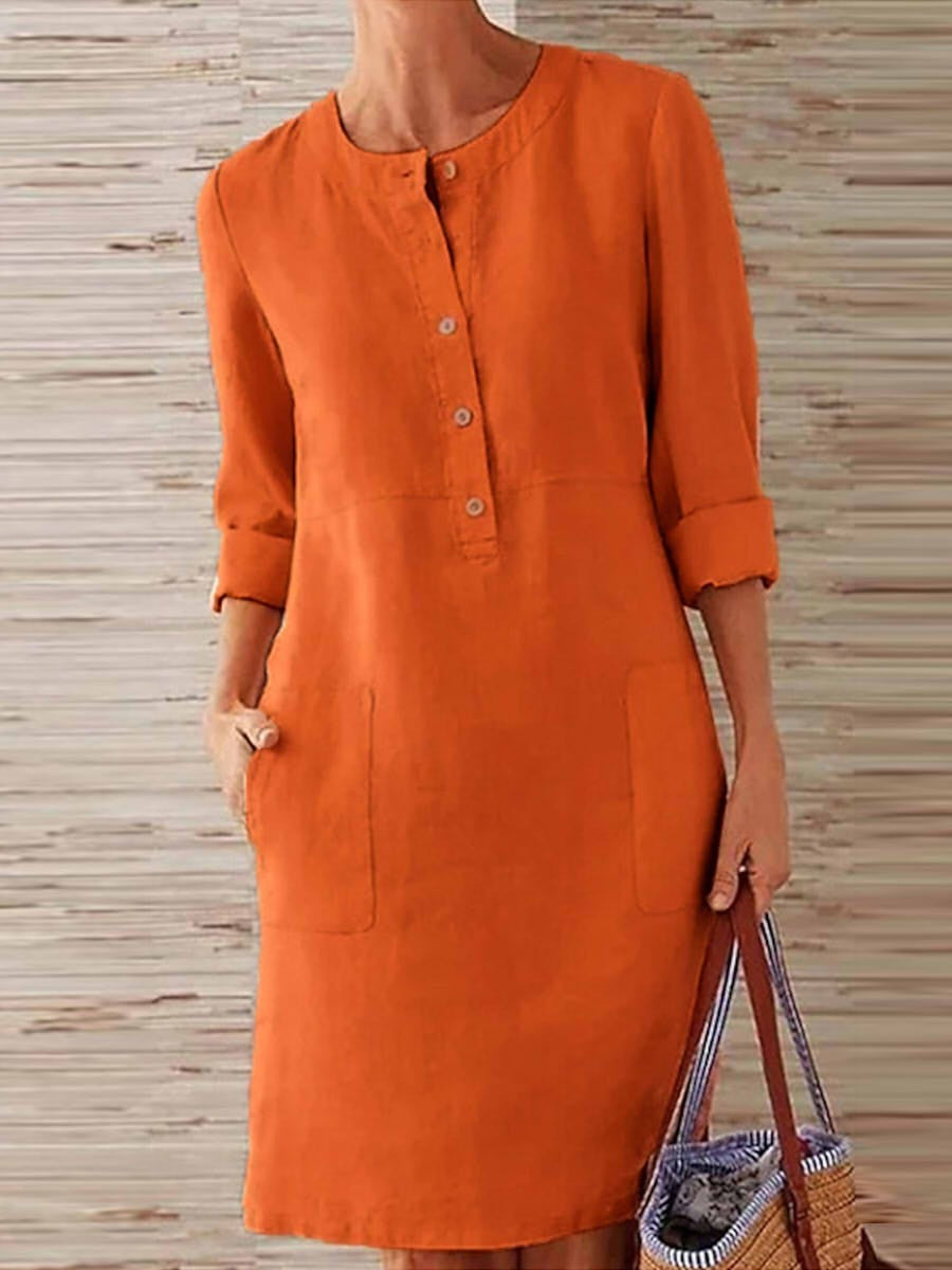 Natural Fibers Relaxed Long Sleeve Dress