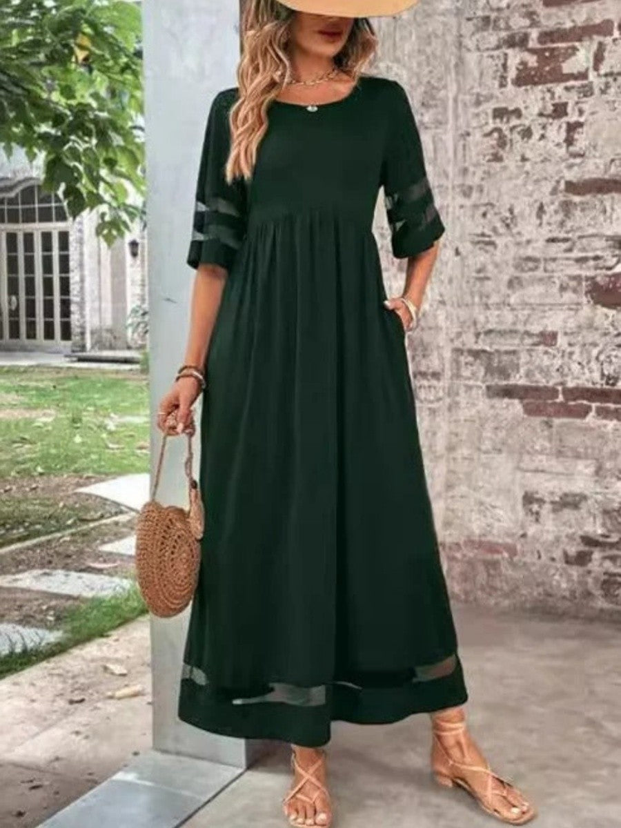 Women's Maxi Dress – Relaxed Fit – Lightweight and Breathable – Crew Neck – Cut Details