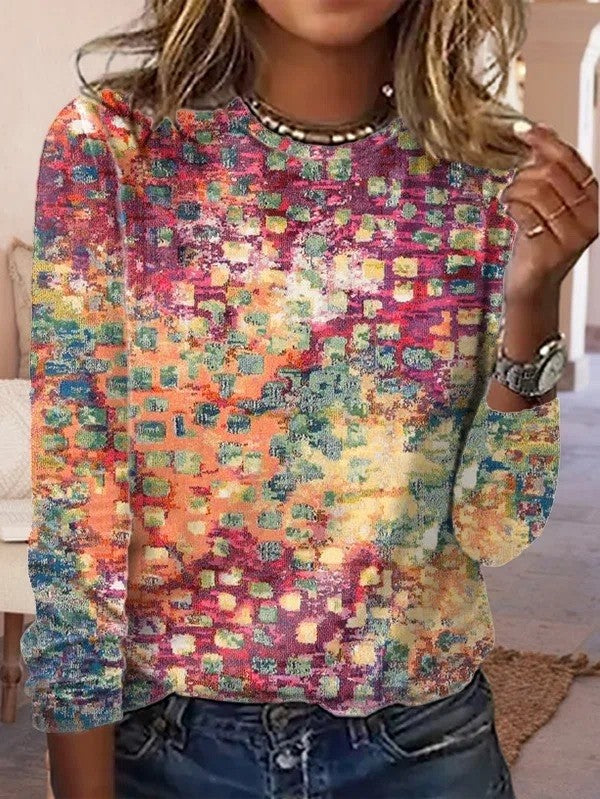 Soft Cotton Abstract Print Long Sleeve T-Shirt