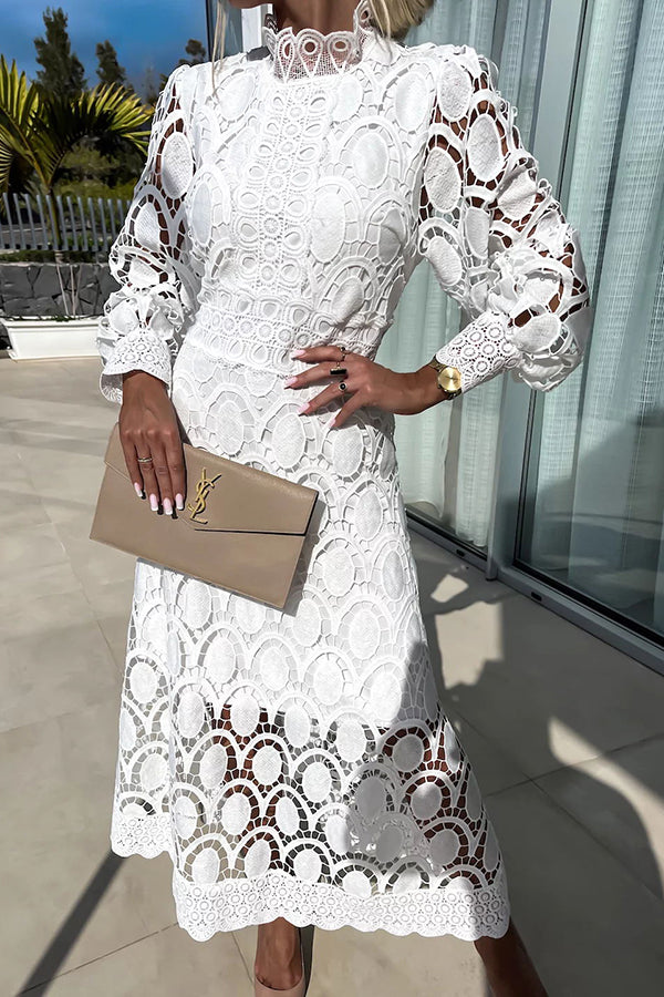 Lace A-line Long Sleeve Midi Dress
