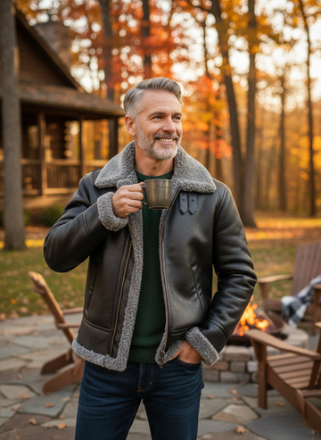 Slim Fit Shearling Lined Leather Look Jacket