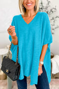 Women's Poncho Top - Soft Knit - Loose Fit - V-Neck Draped Design