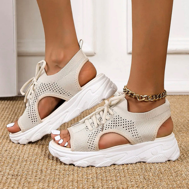 Breathable Knitted Chunky Sole Sneakers-Sandals