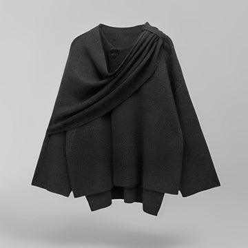 Draped Cowl Neck Wool Blend Cape Coat