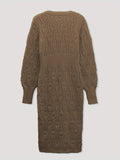 Women's Knit Dress - V-Neck - Long-Sleeved - Fitted Ribbed Design - Elegant & Comfortable