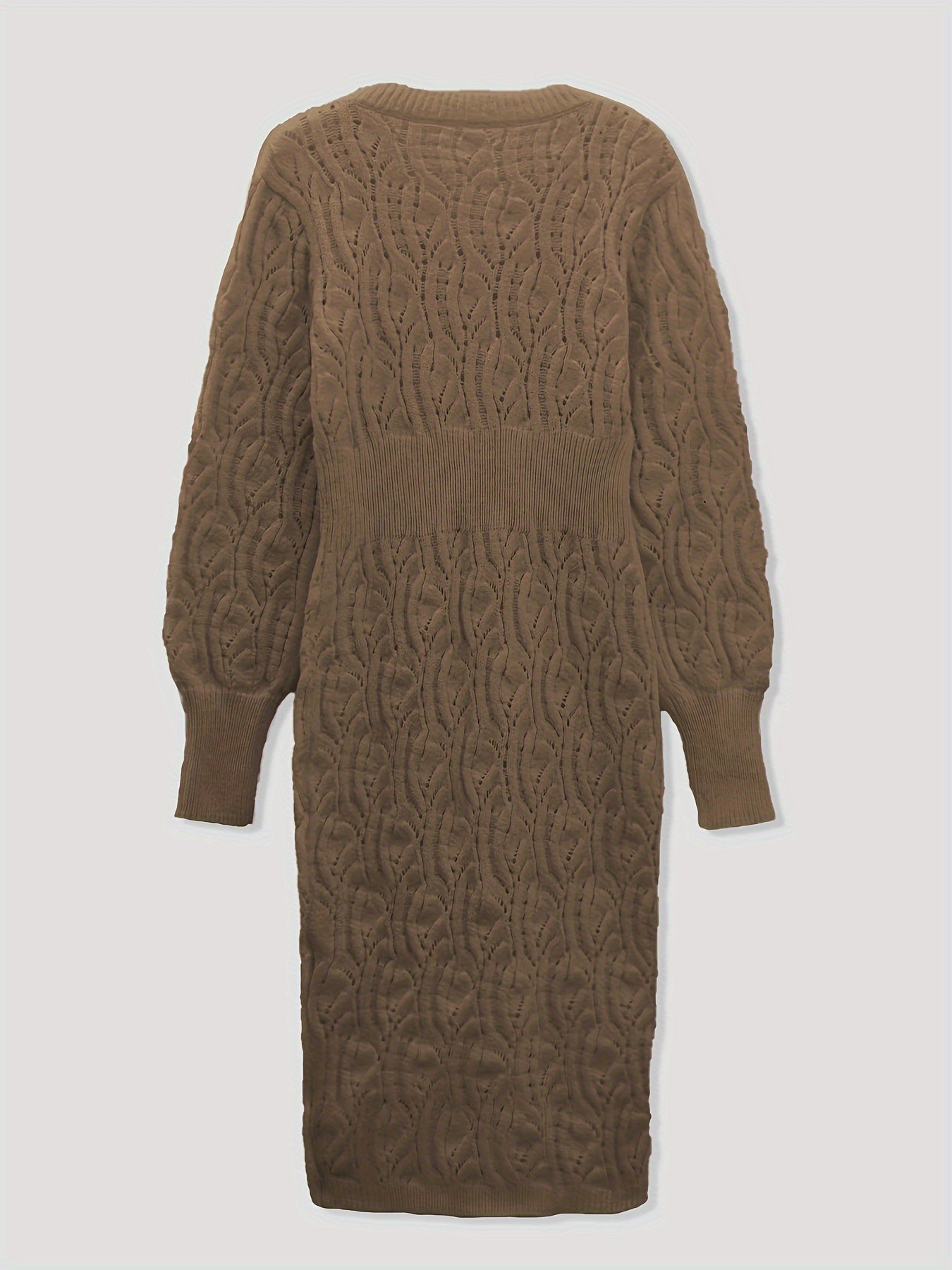 Women's Knit Dress - V-Neck - Long-Sleeved - Fitted Ribbed Design - Elegant & Comfortable