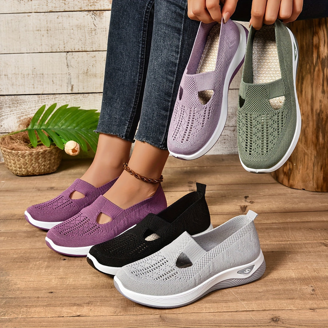 Lightweight Supportive Breathable Knit Slip-On Shoes