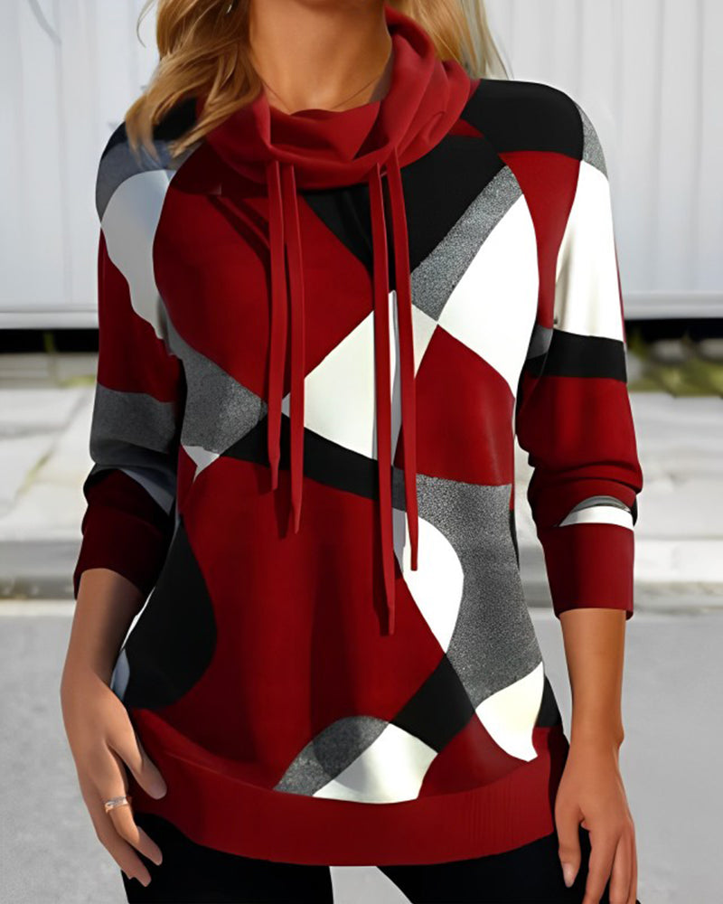 Soft Knit Geometric Pattern Relaxed Hooded Pullover