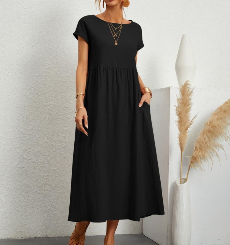 Long Airy Fit Round Neck Maxi Dress