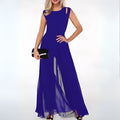 Women's Evening Dress - Sleeveless with Cutout Shoulders - Flowy Maxi - Elegant Party Dress