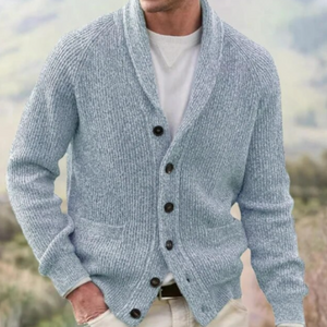 Knit Shawl Collar Button Cardigan