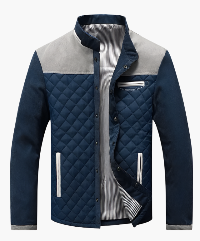 Quilted Patchwork Design Stand Collar Jacket