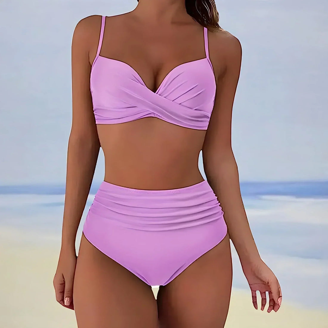 Stretch Fit High Waist Ruched Bikini Bottom