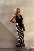 Women's Maxi Dress - Halterneck - V-neck with Ruffle Details - Light and Flowy