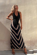 Women's Maxi Dress - Halterneck - V-neck with Ruffle Details - Light and Flowy