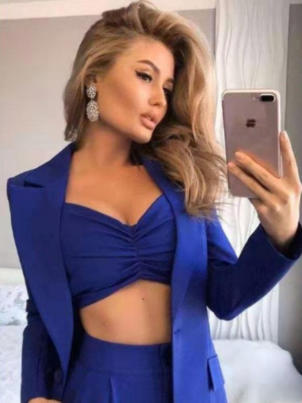 Three-Piece Blazer Crop Top Suit