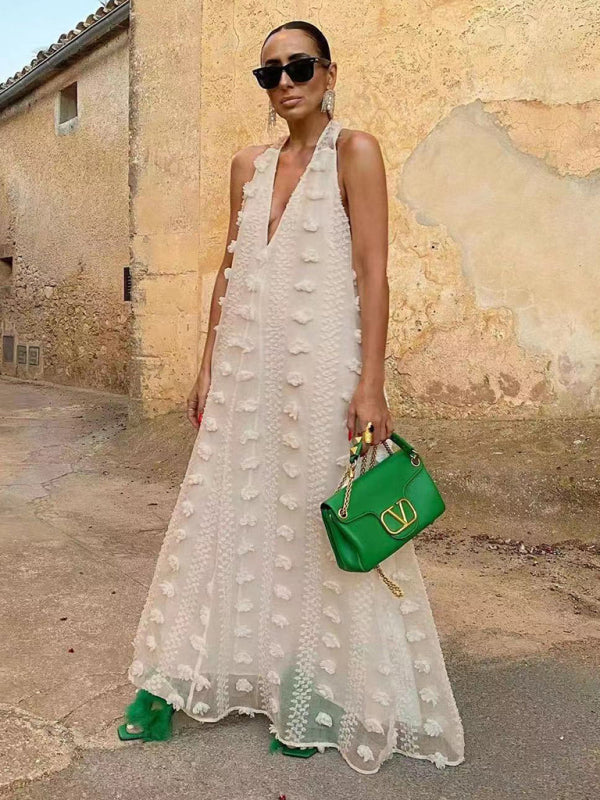 Halterneck 3D Flower Appliqué Maxi Dress