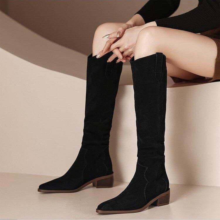 Suede-Like Knee-High Pointed Toe Boots
