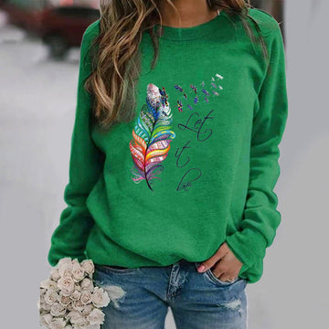 Feather Print Relaxed Fit Crew Neck Sweatshirt