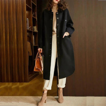 Wool Blend Relaxed Collarless Trenchcoat