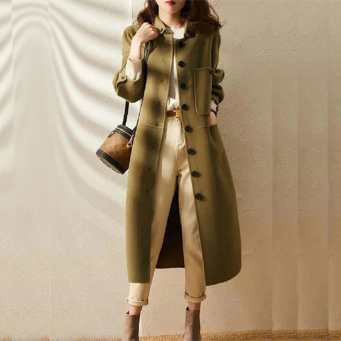 Wool Blend Relaxed Collarless Trenchcoat