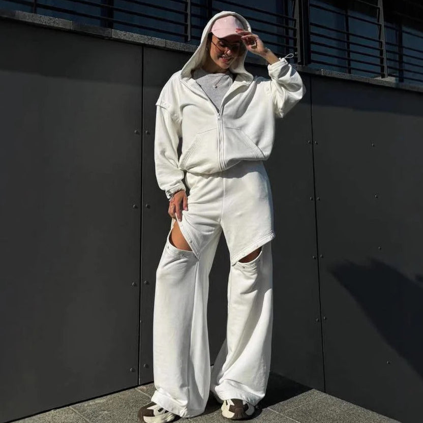 Hooded Wide-Leg Cut-Out Two-Piece Loungewear Set