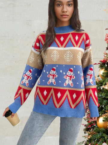 Wool Blend Festive Pattern Relaxed Sweater