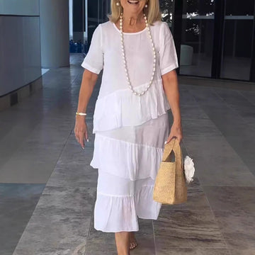 Slip-On Cotton Linen Tiered Maxi Dress