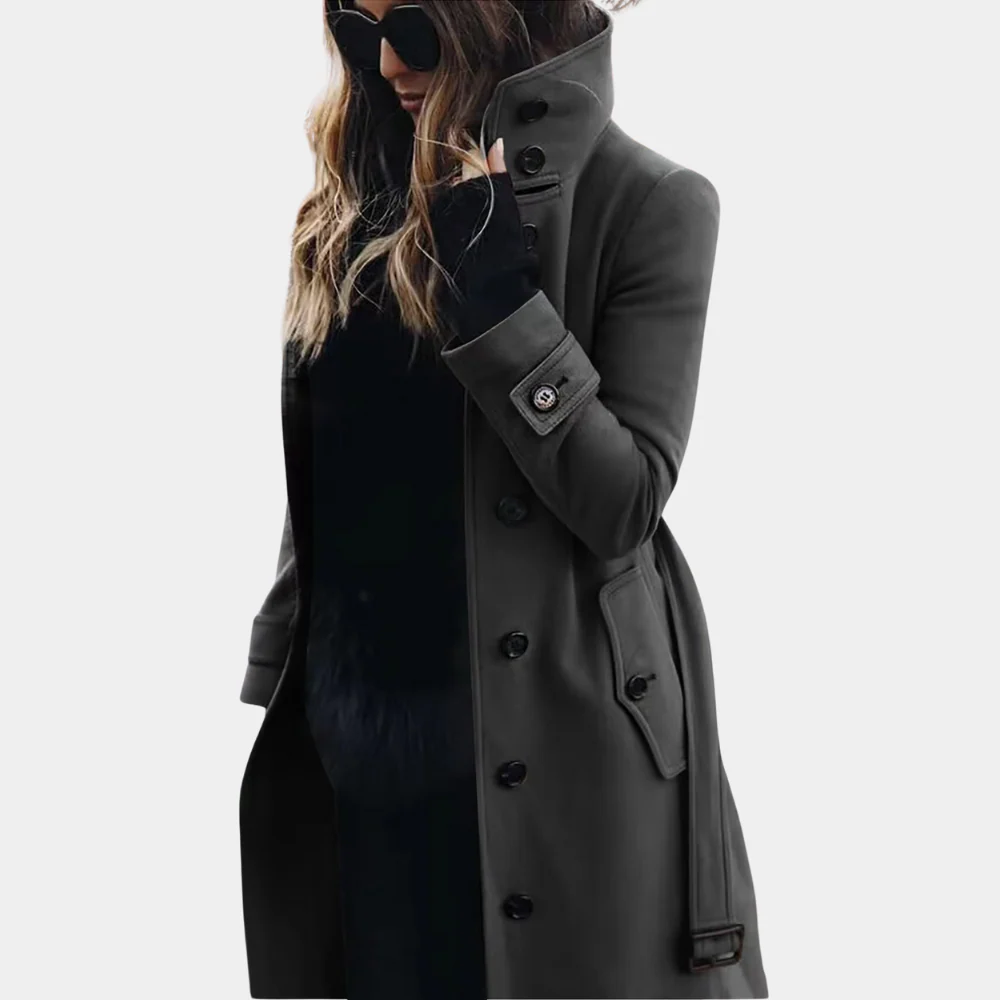 Tailored Fit Wool Texture Belted Trench Coat