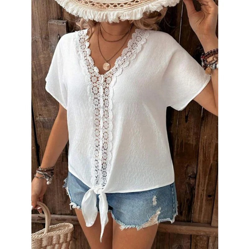 Lace Trim Lightweight Cotton Blend Shirt