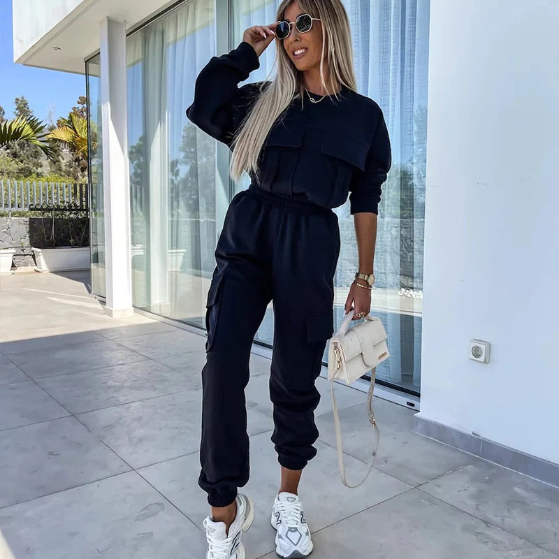 Relaxed Crew Neck Tapered Two-Piece Set