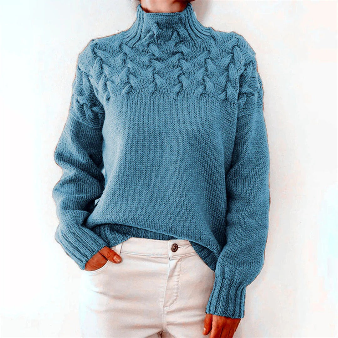 Wool Blend Chunky Cable Knit Turtleneck Sweater
