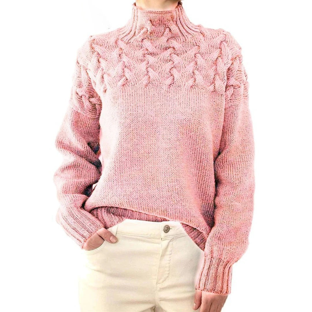 Wool Blend Chunky Cable Knit Turtleneck Sweater