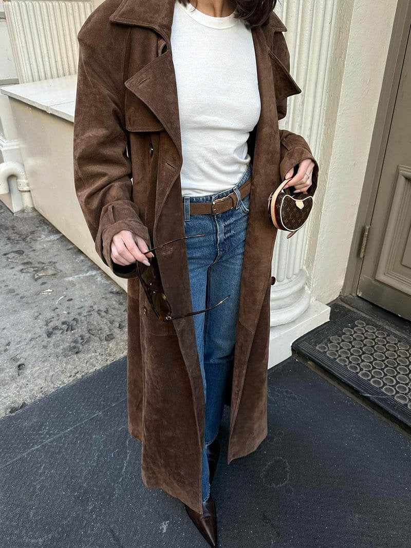 Belted Suede-Like Relaxed Fit Trenchcoat