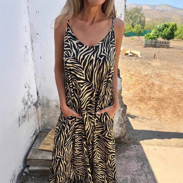 Relaxed Animal Print Thin Strap Maxi Dress