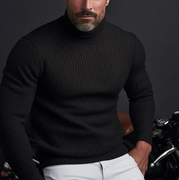 Slim Fit Ribbed Wool Turtleneck Sweater