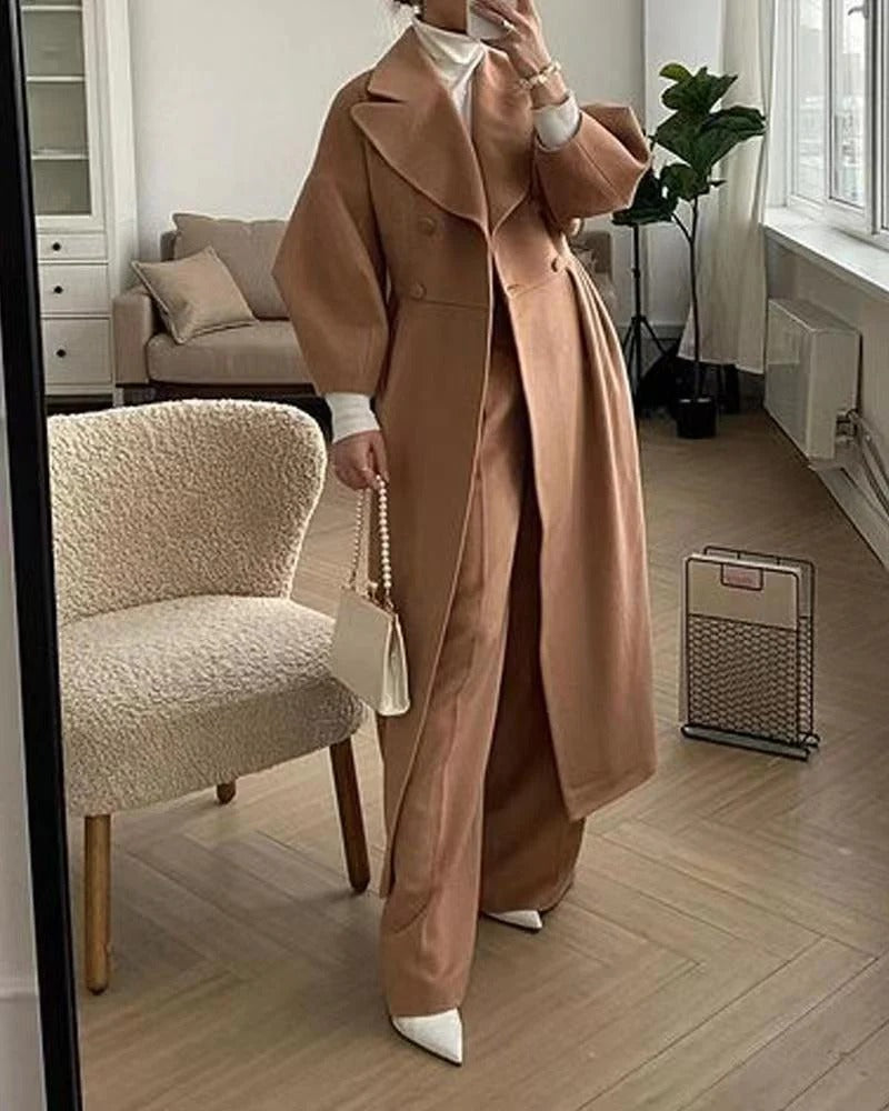 Tailored Double-Breasted Wool Blend Trenchcoat