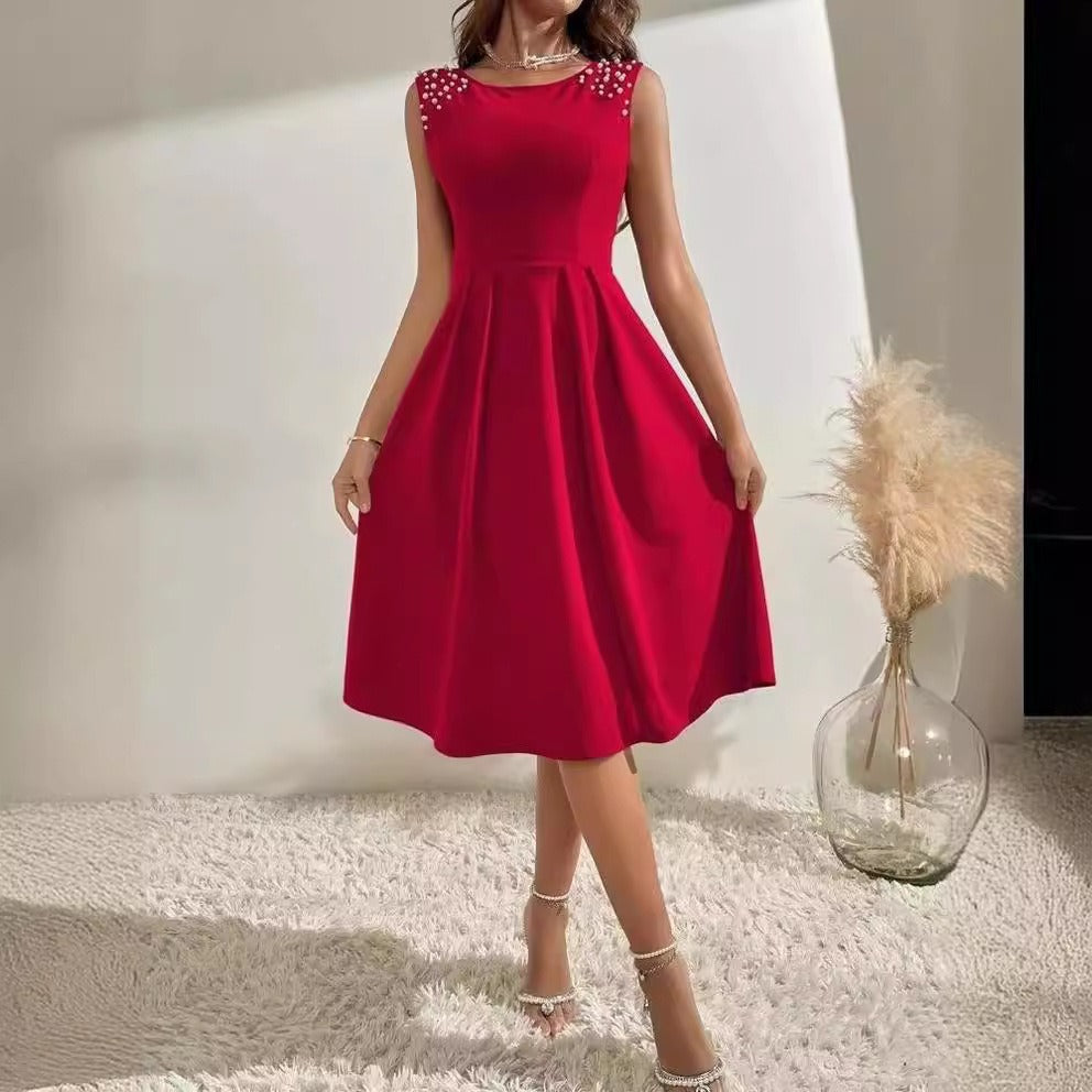 Beaded Sleeveless Fitted Midi Dress