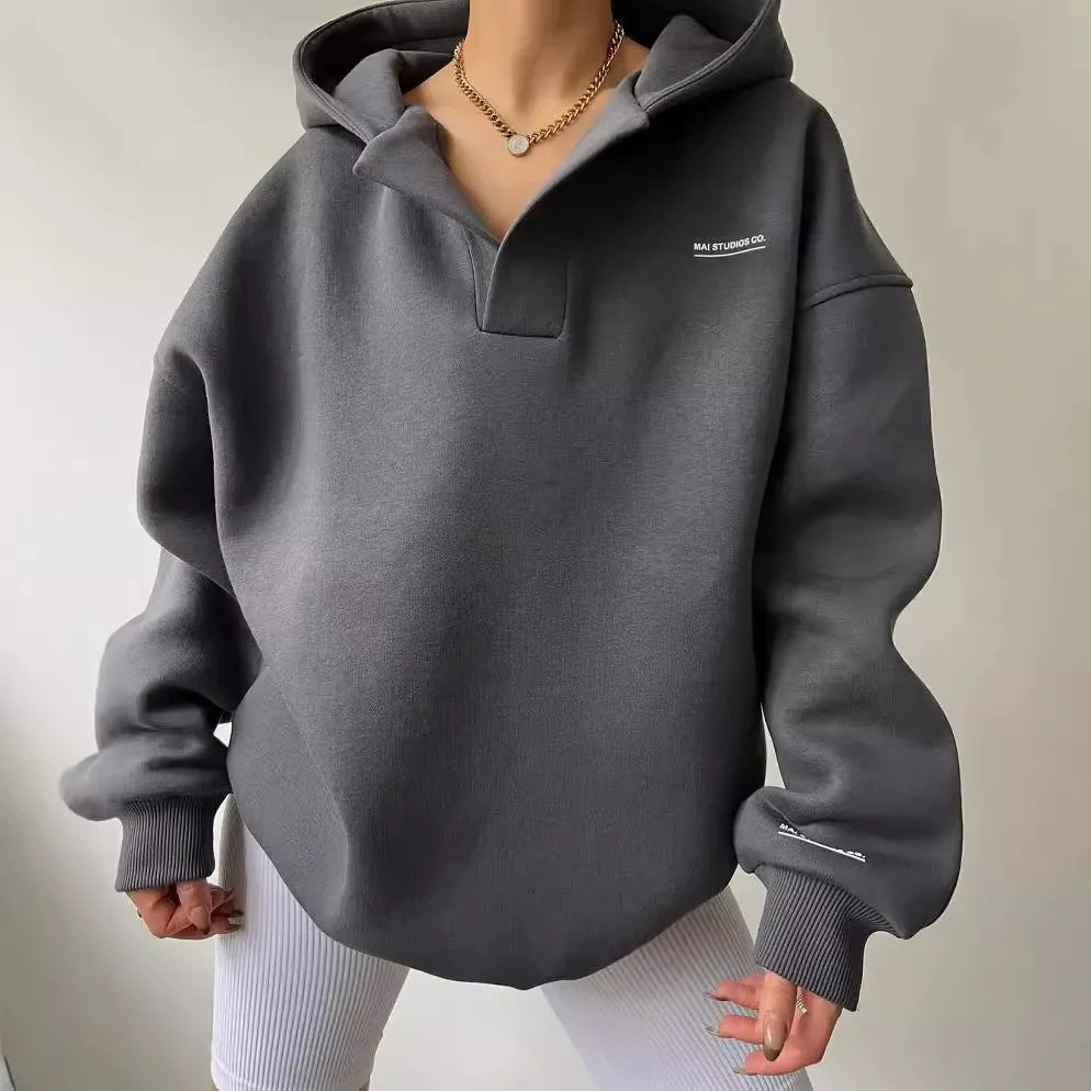 Fleece Lined Oversized V-Neck Sweatshirt