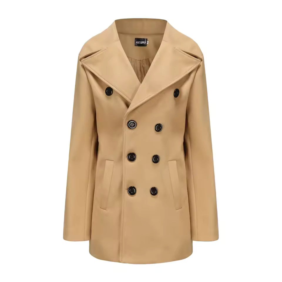 Wool Blend Tailored Fit Double-Breasted Peacoat