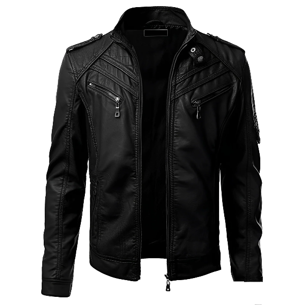 Slim Fit Stand Collar Leather Jacket
